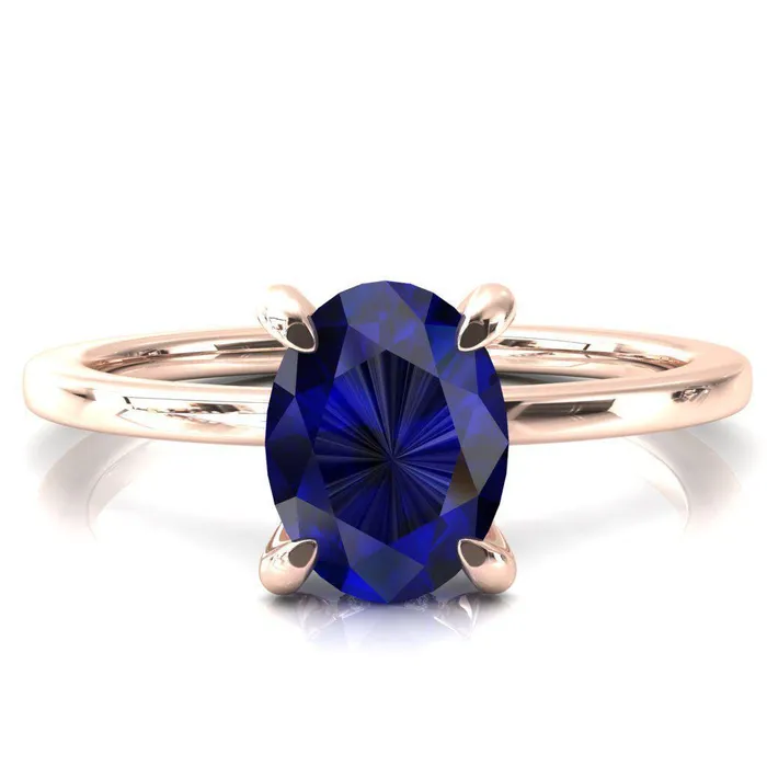 Rings Fire Brilliance Rosy Oval Blue Sapphire 4 Claw Prong Single Rail Micropave Engagement Ring