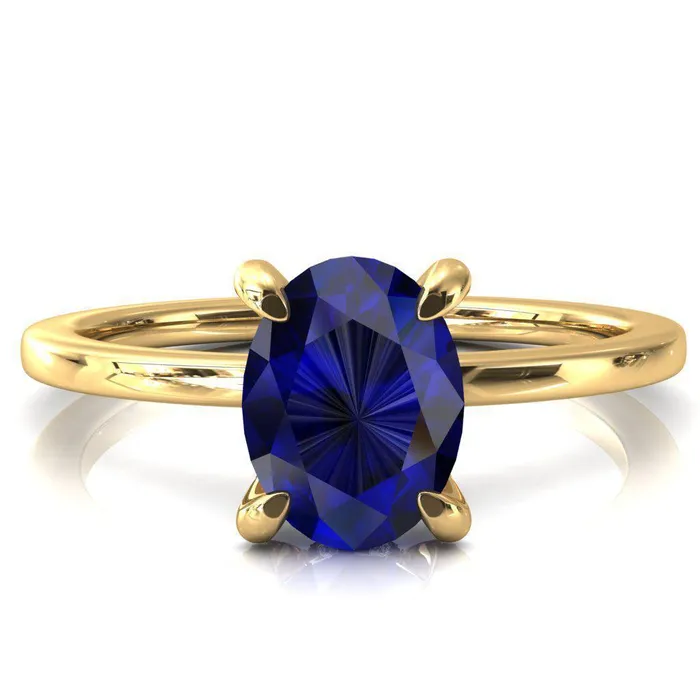 Rings Fire Brilliance Rosy Oval Blue Sapphire 4 Claw Prong Single Rail Micropave Engagement Ring