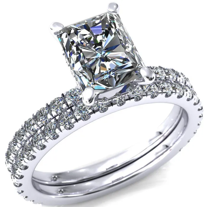 Rings Fire Brilliance Sicili Radiant Center Stone 4 Prong 34 Micro Pave Diamond Engagement Ring