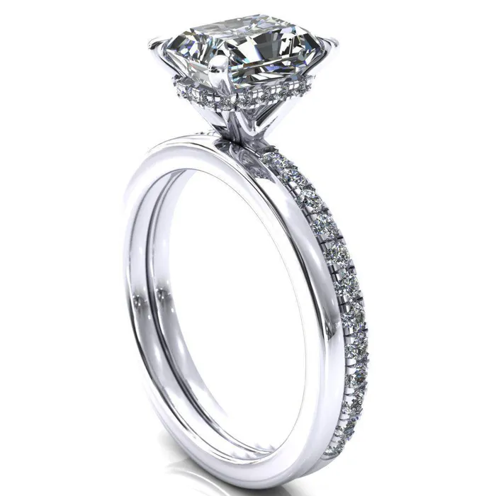 Rings Fire Brilliance Sicili Radiant Center Stone 4 Prong 34 Micro Pave Diamond Engagement Ring