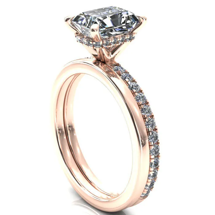 Rings Fire Brilliance Sicili Radiant Center Stone 4 Prong 34 Micro Pave Diamond Engagement Ring