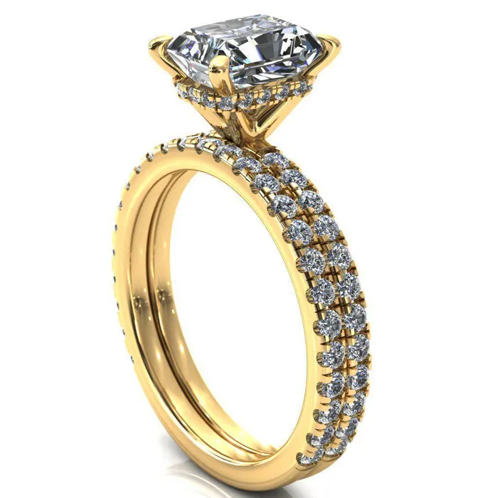 Rings Fire Brilliance Sicili Radiant Center Stone 4 Prong 34 Micro Pave Diamond Engagement Ring