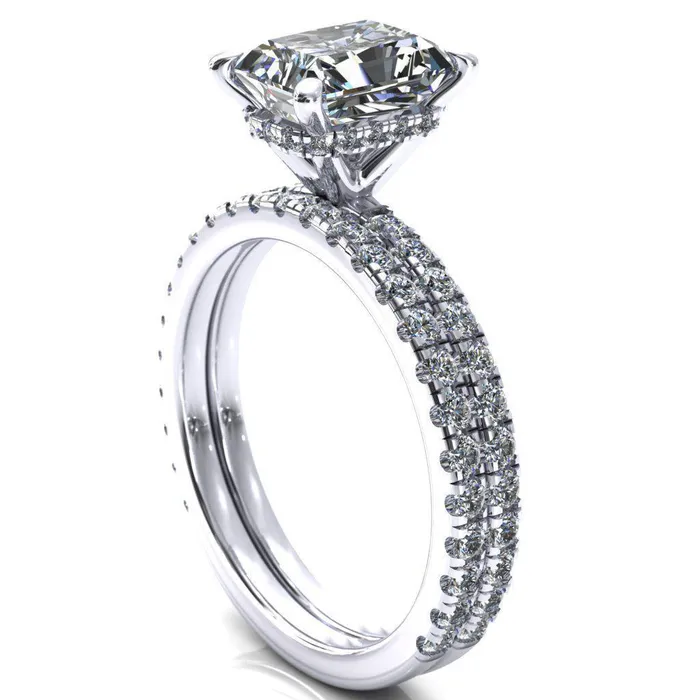Rings Fire Brilliance Sicili Radiant Center Stone 4 Prong 34 Micro Pave Diamond Engagement Ring