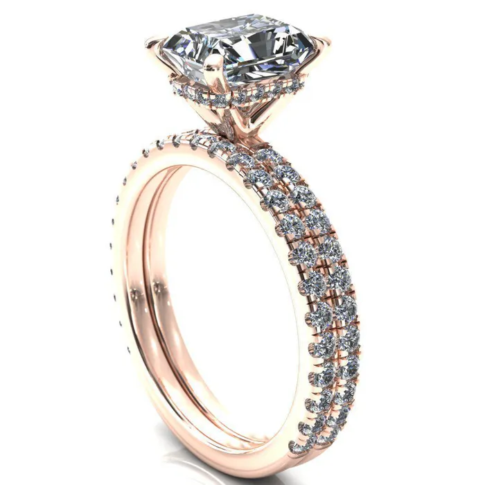 Rings Fire Brilliance Sicili Radiant Center Stone 4 Prong 34 Micro Pave Diamond Engagement Ring