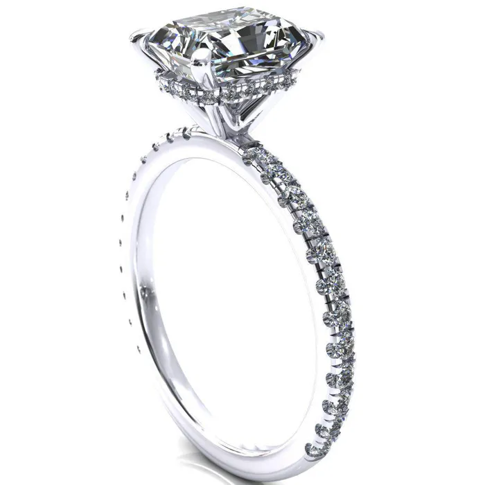 Rings Fire Brilliance Sicili Radiant Center Stone 4 Prong 34 Micro Pave Diamond Engagement Ring