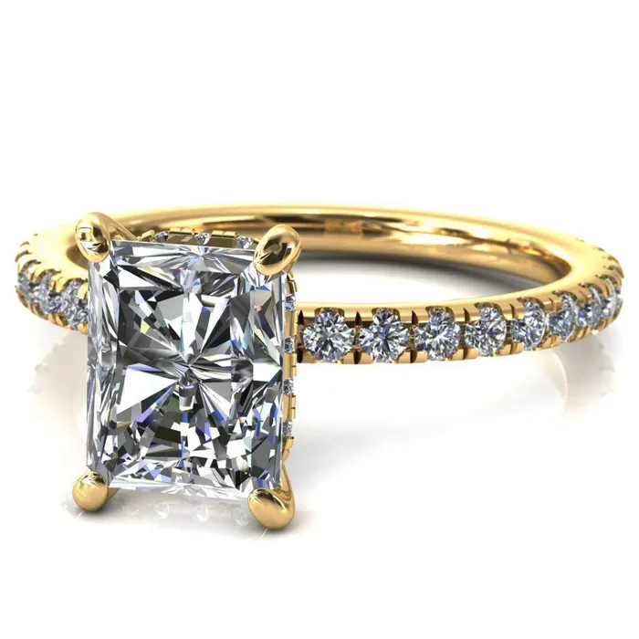 Rings Fire Brilliance Sicili Radiant Center Stone 4 Prong 34 Micro Pave Diamond Engagement Ring