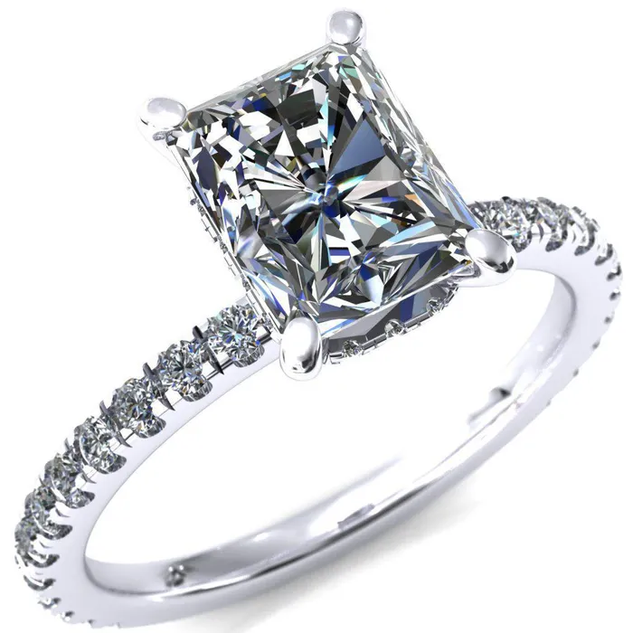 Rings Fire Brilliance Sicili Radiant Center Stone 4 Prong 34 Micro Pave Diamond Engagement Ring