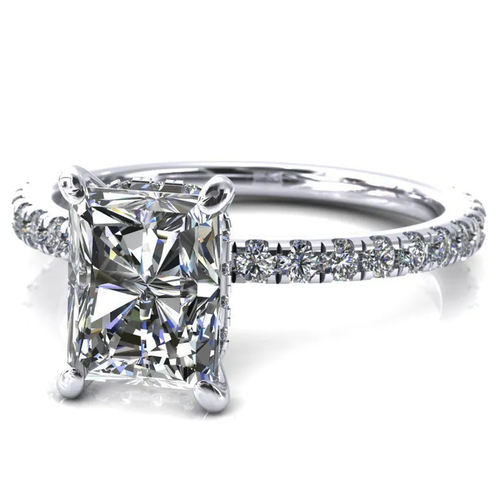 Rings Fire Brilliance Sicili Radiant Center Stone 4 Prong 34 Micro Pave Diamond Engagement Ring