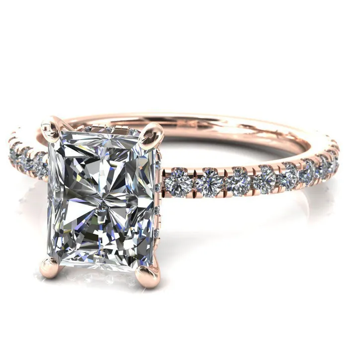 Rings Fire Brilliance Sicili Radiant Center Stone 4 Prong 34 Micro Pave Diamond Engagement Ring