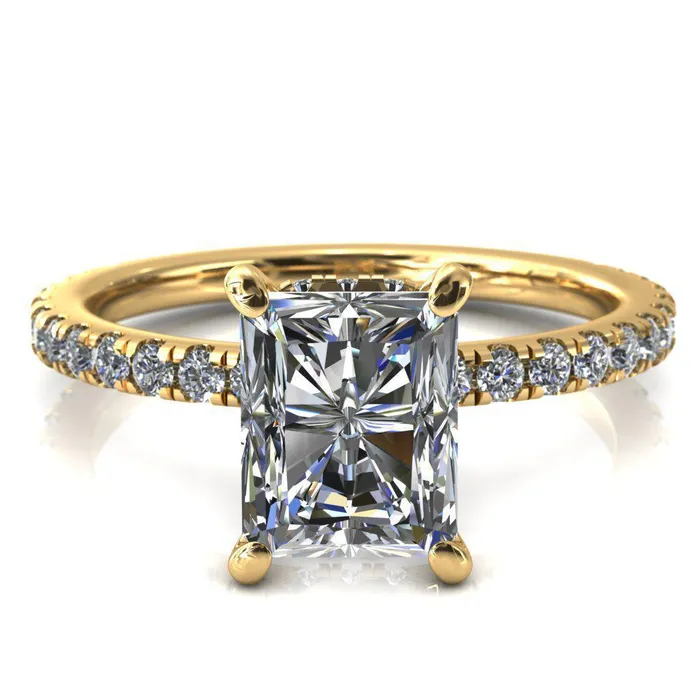 Rings Fire Brilliance Sicili Radiant Center Stone 4 Prong 34 Micro Pave Diamond Engagement Ring
