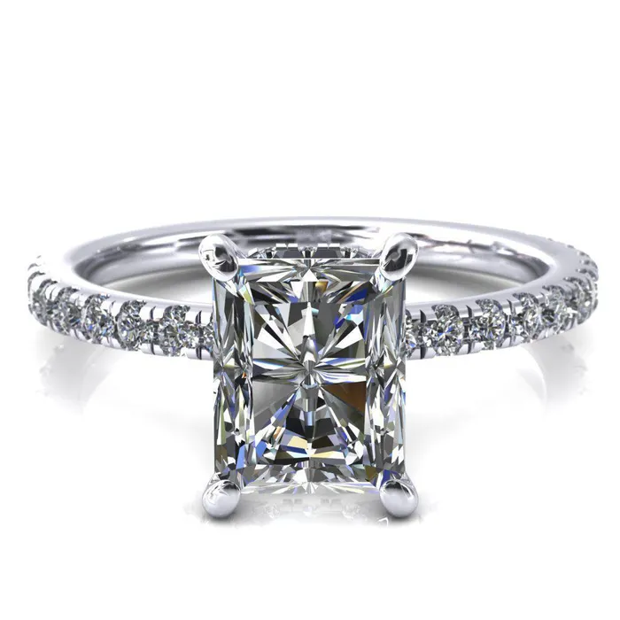 Rings Fire Brilliance Sicili Radiant Center Stone 4 Prong 34 Micro Pave Diamond Engagement Ring