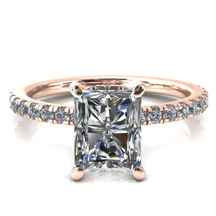 Rings Fire Brilliance Sicili Radiant Center Stone 4 Prong 34 Micro Pave Diamond Engagement Ring