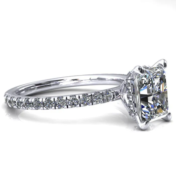 Rings Fire Brilliance Sicili Radiant Center Stone 4 Prong 34 Micro Pave Diamond Engagement Ring