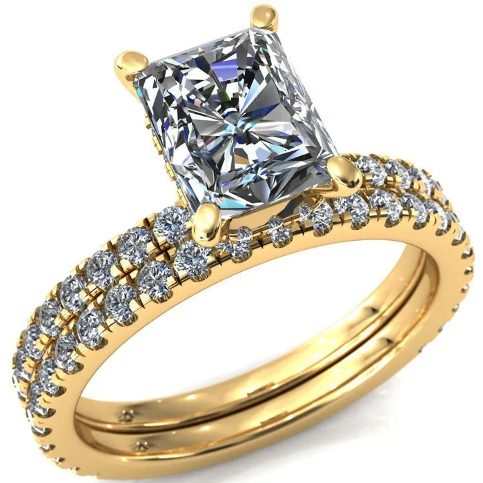 Rings Fire Brilliance Sicili Radiant Center Stone 4 Prong 34 Micro Pave Diamond Engagement Ring
