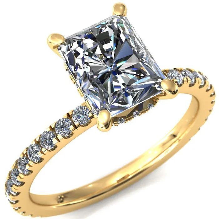 Rings Fire Brilliance Sicili Radiant Center Stone 4 Prong 34 Micro Pave Diamond Engagement Ring