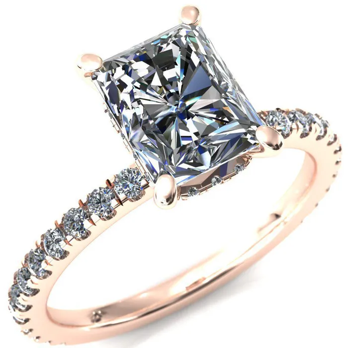 Rings Fire Brilliance Sicili Radiant Center Stone 4 Prong 34 Micro Pave Diamond Engagement Ring