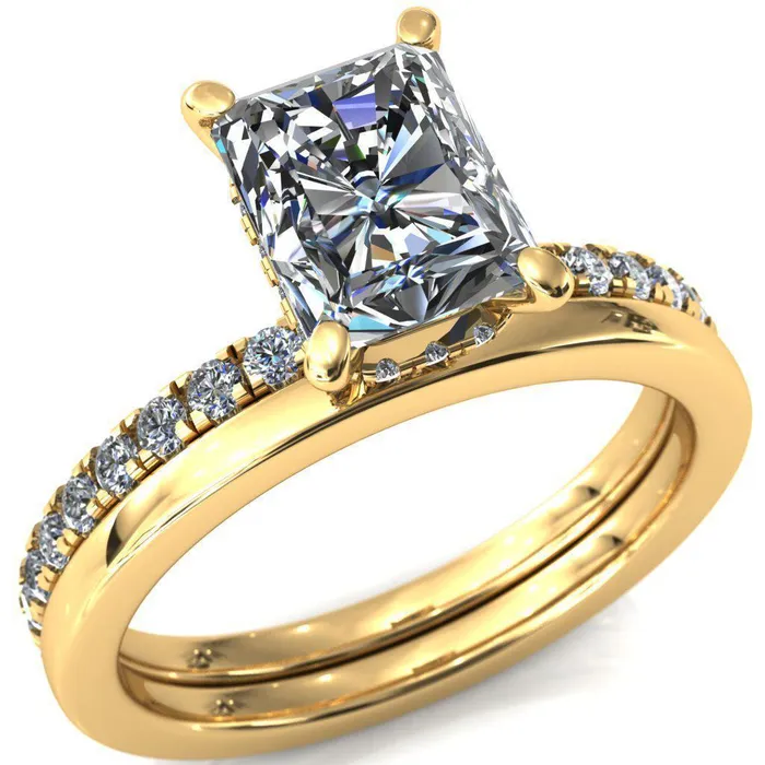 Rings Fire Brilliance Sicili Radiant Center Stone 4 Prong 34 Micro Pave Diamond Engagement Ring