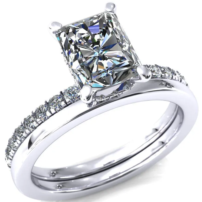 Rings Fire Brilliance Sicili Radiant Center Stone 4 Prong 34 Micro Pave Diamond Engagement Ring
