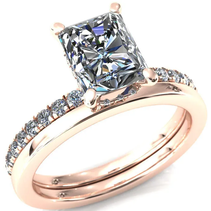 Rings Fire Brilliance Sicili Radiant Center Stone 4 Prong 34 Micro Pave Diamond Engagement Ring