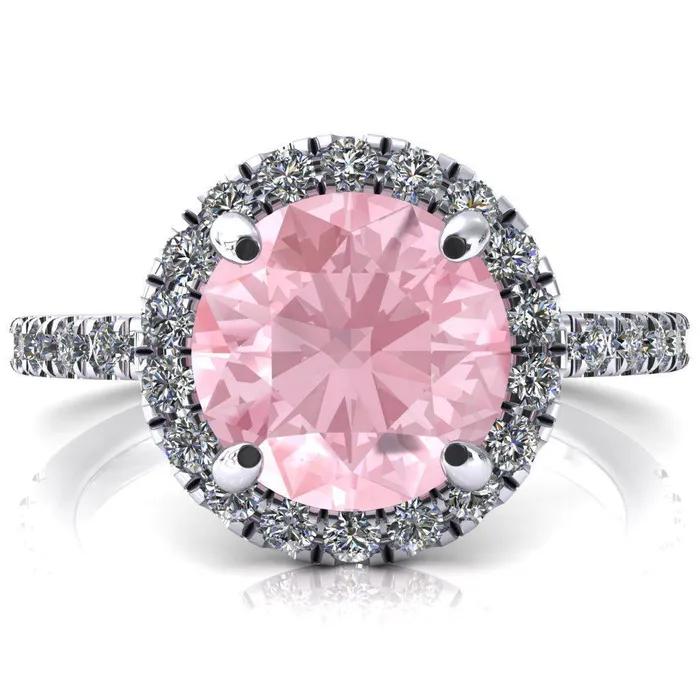 Rings Fire Brilliance Talia Round Pink Sapphire 4 Prong Halo 58 Micropave Engagement Ring Rings Fire Brilliance Talia Round Pink Sapphire 4 Prong Halo 58 Micropave Engagement Ring
