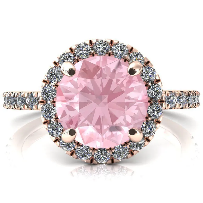 Rings Fire Brilliance Talia Round Pink Sapphire 4 Prong Halo 58 Micropave Engagement Ring