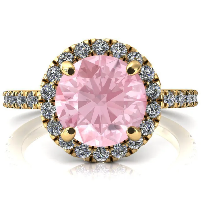 Rings Fire Brilliance Talia Round Pink Sapphire 4 Prong Halo 58 Micropave Engagement Ring