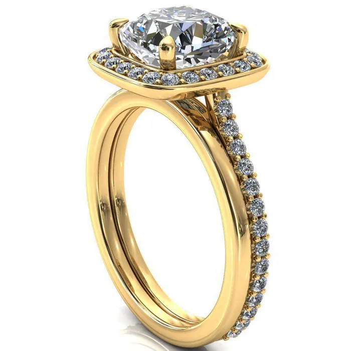 Rings Fire Brilliance Valma Cushion Moissanite Floating Diamond Halo and Sides Ring