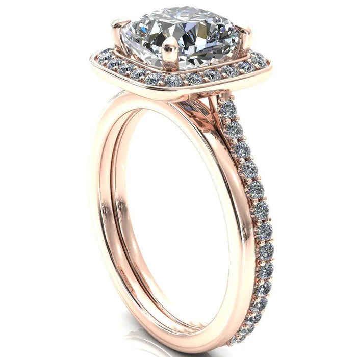 Rings Fire Brilliance Valma Cushion Moissanite Floating Diamond Halo and Sides Ring