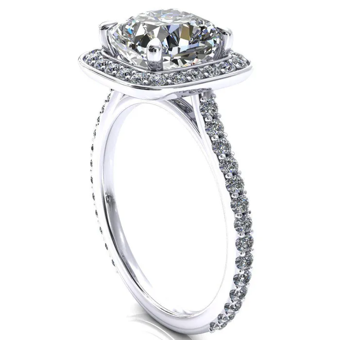 Rings Fire Brilliance Valma Cushion Moissanite Floating Diamond Halo and Sides Ring