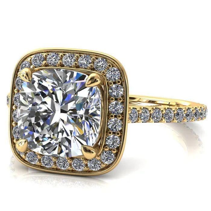 Rings Fire Brilliance Valma Cushion Moissanite Floating Diamond Halo and Sides Ring