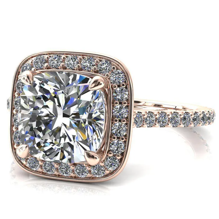 Rings Fire Brilliance Valma Cushion Moissanite Floating Diamond Halo and Sides Ring