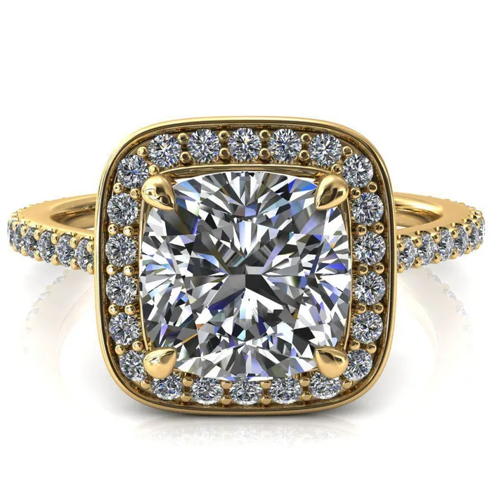 Rings Fire Brilliance Valma Cushion Moissanite Floating Diamond Halo and Sides Ring