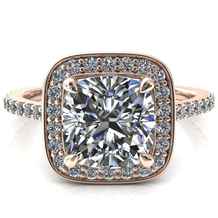 Rings Fire Brilliance Valma Cushion Moissanite Floating Diamond Halo and Sides Ring