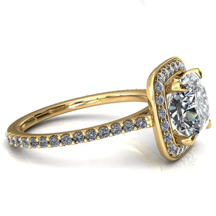 Rings Fire Brilliance Valma Cushion Moissanite Floating Diamond Halo and Sides Ring