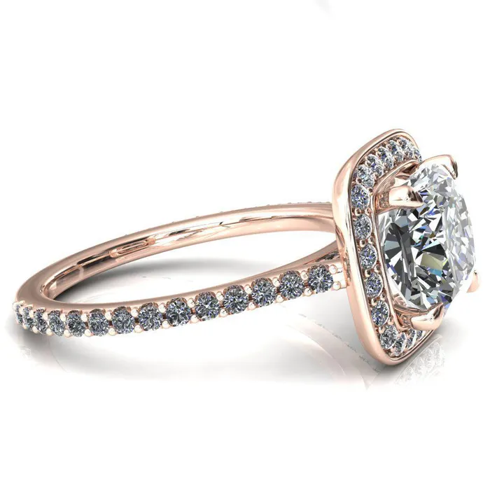 Rings Fire Brilliance Valma Cushion Moissanite Floating Diamond Halo and Sides Ring