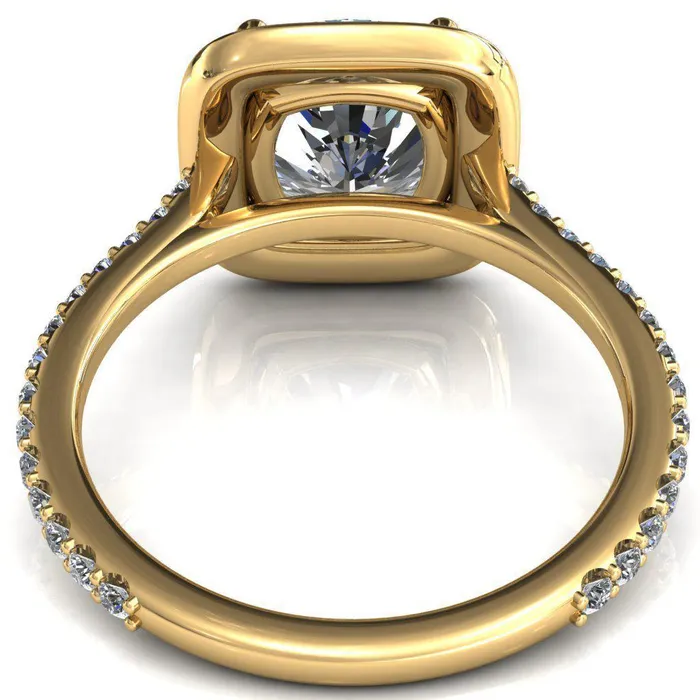 Rings Fire Brilliance Valma Cushion Moissanite Floating Diamond Halo and Sides Ring