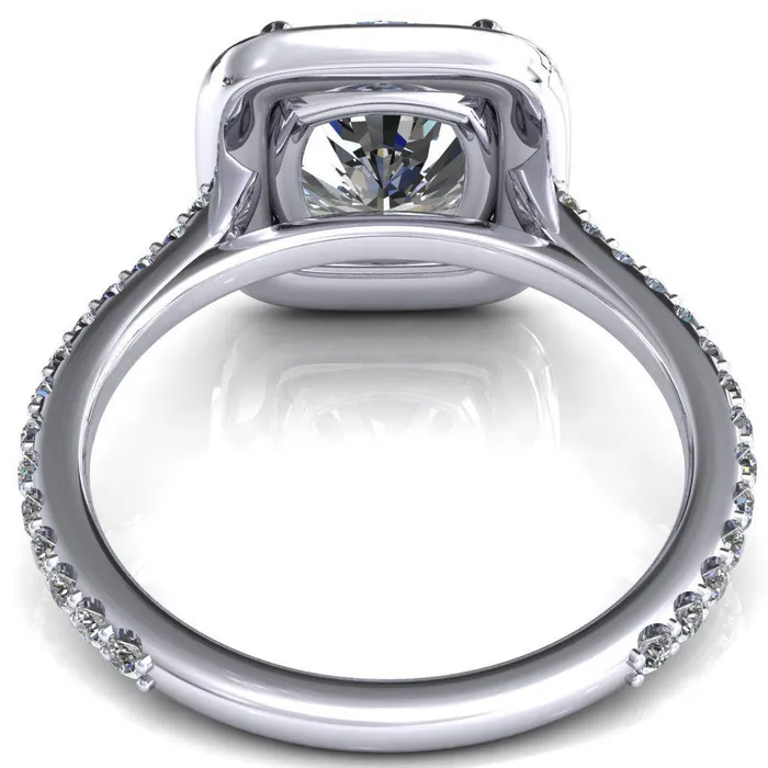 Rings Fire Brilliance Valma Cushion Moissanite Floating Diamond Halo and Sides Ring