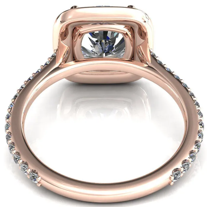 Rings Fire Brilliance Valma Cushion Moissanite Floating Diamond Halo and Sides Ring
