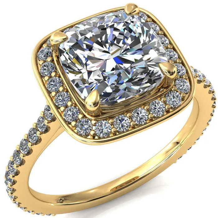 Rings Fire Brilliance Valma Cushion Moissanite Floating Diamond Halo and Sides Ring