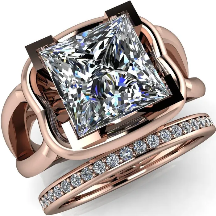Rings Gambina PrincessSquare Moissanite Halo Setting Loop Band Ring Fire Brilliance Rings Gambina PrincessSquare Moissanite Halo Setting Loop Band Ring Fire Brilliance