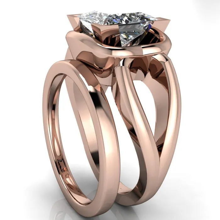 Rings Gambina PrincessSquare Moissanite Halo Setting Loop Band Ring Fire Brilliance 