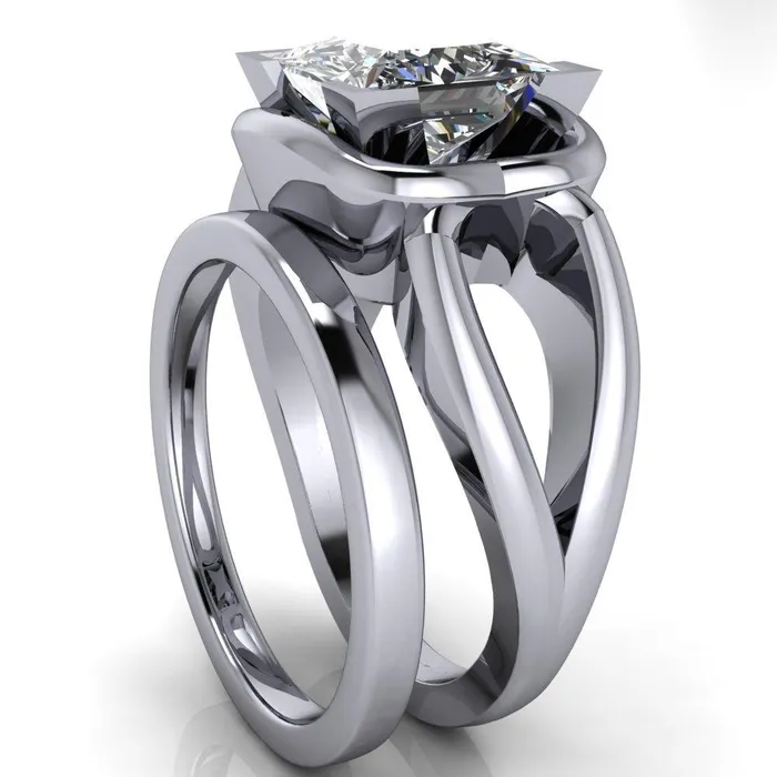 Rings Gambina PrincessSquare Moissanite Halo Setting Loop Band Ring Fire Brilliance 