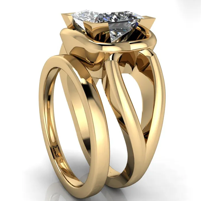 Rings Gambina PrincessSquare Moissanite Halo Setting Loop Band Ring Fire Brilliance 