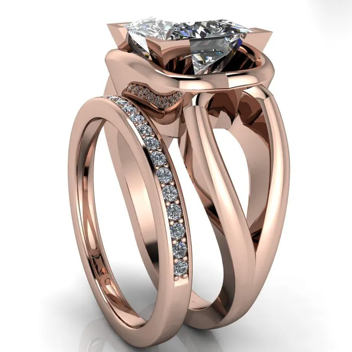 Rings Gambina PrincessSquare Moissanite Halo Setting Loop Band Ring Fire Brilliance 