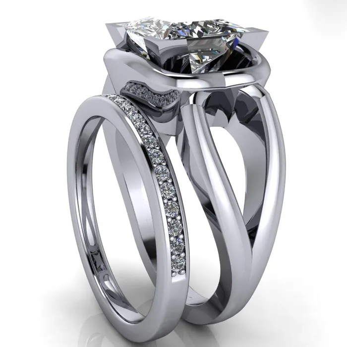 Rings Gambina PrincessSquare Moissanite Halo Setting Loop Band Ring Fire Brilliance 