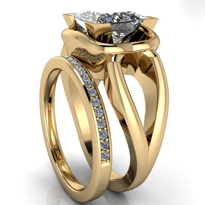 Rings Gambina PrincessSquare Moissanite Halo Setting Loop Band Ring Fire Brilliance 