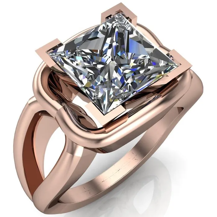 Rings Gambina PrincessSquare Moissanite Halo Setting Loop Band Ring Fire Brilliance 