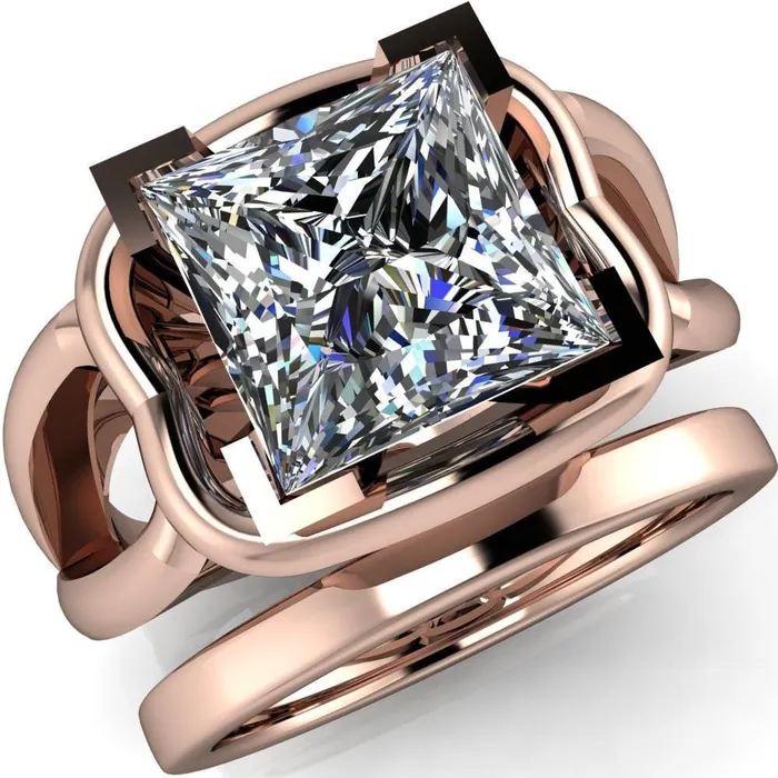 Rings Gambina PrincessSquare Moissanite Halo Setting Loop Band Ring Fire Brilliance 