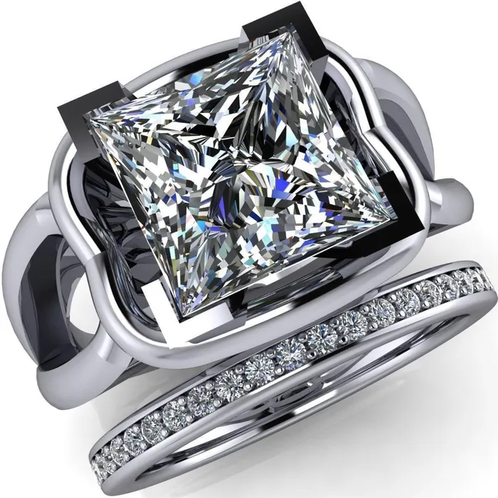 Rings Gambina PrincessSquare Moissanite Halo Setting Loop Band Ring Fire Brilliance 