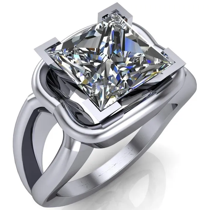 Rings Gambina PrincessSquare Moissanite Halo Setting Loop Band Ring Fire Brilliance 